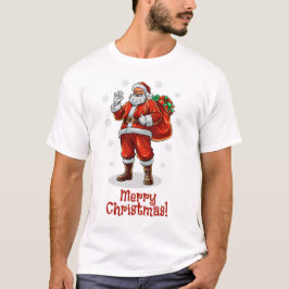 Camiseta Papai Noel Clássico trazendo presentes de Natal