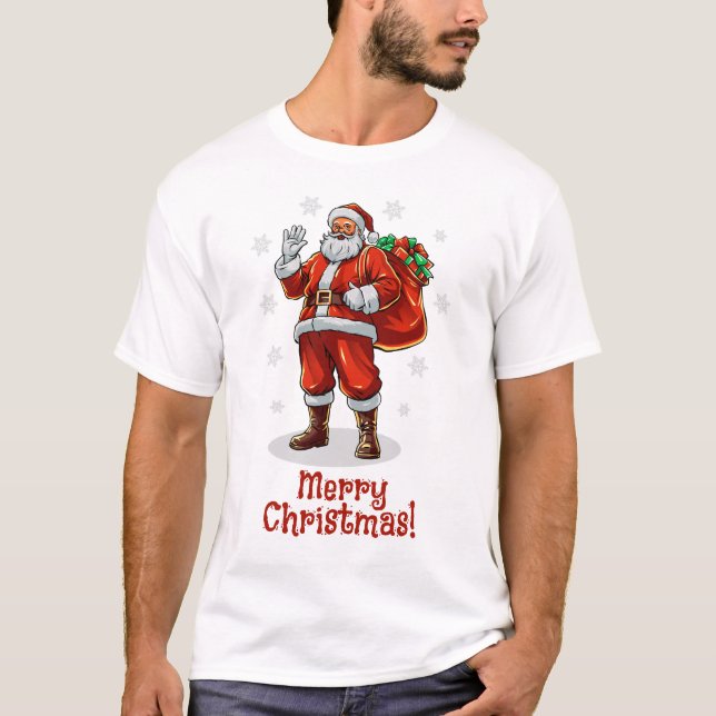 Camiseta Papai Noel Clássico trazendo presentes de Natal (Frente)