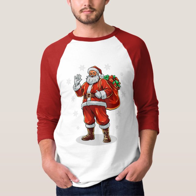 Camiseta Papai Noel clássico trazendo presentes de Natal (Frente)