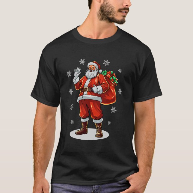 Camiseta Papai Noel clássico trazendo presentes de Natal (Frente)