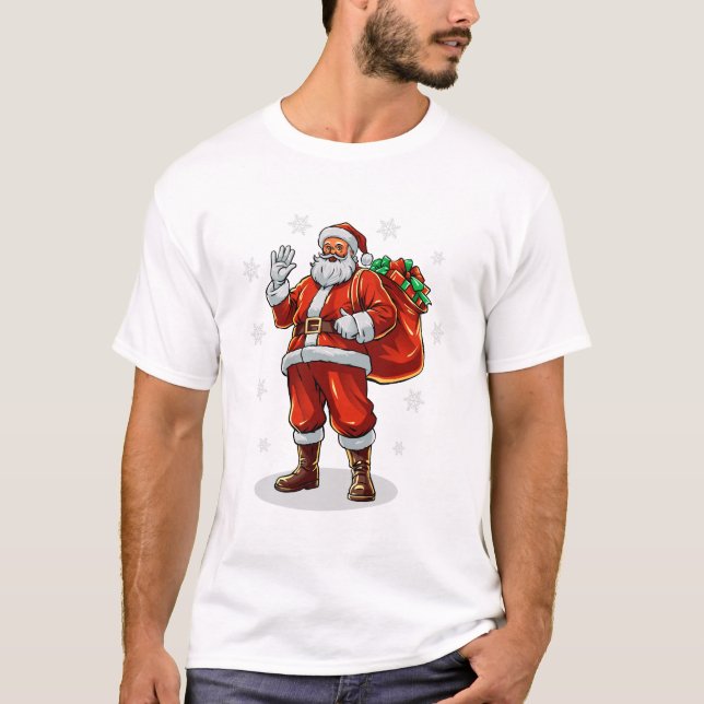 Camiseta Papai Noel clássico trazendo presentes de Natal (Frente)