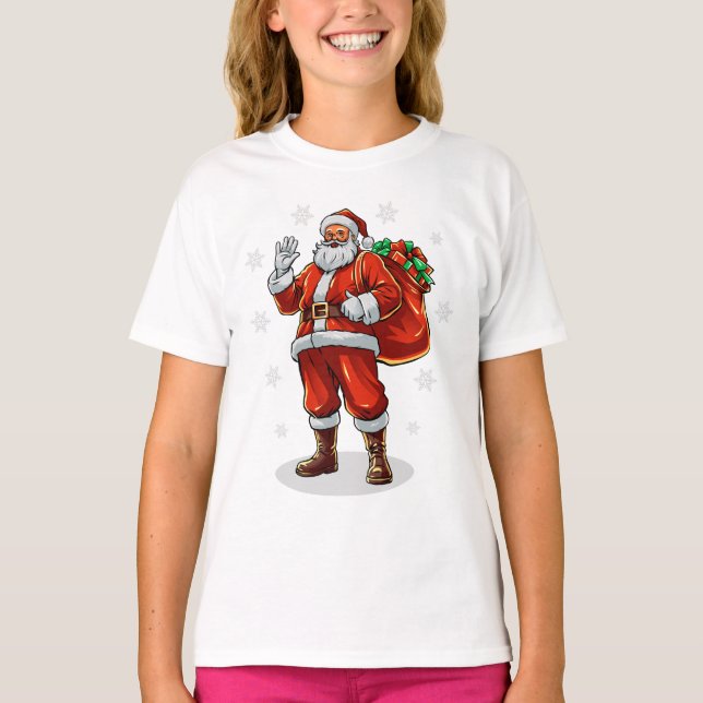 Camiseta Papai Noel clássico trazendo presentes de Natal (Frente)