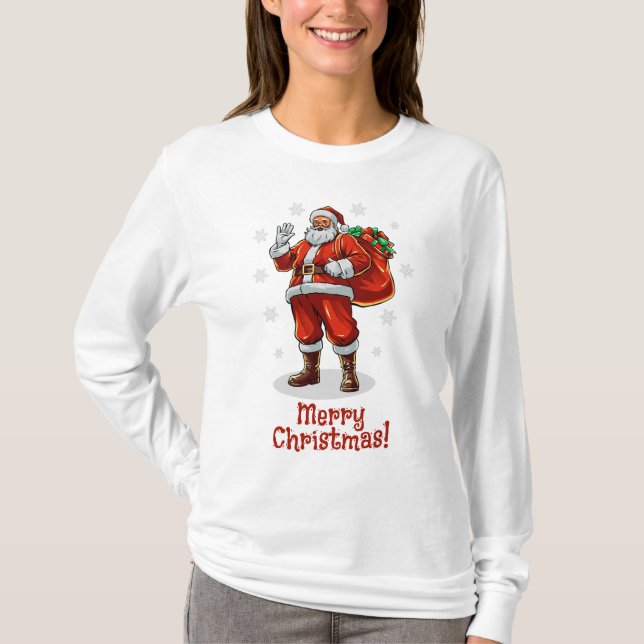 Camiseta Papai Noel Clássico trazendo presentes de Natal (Frente)