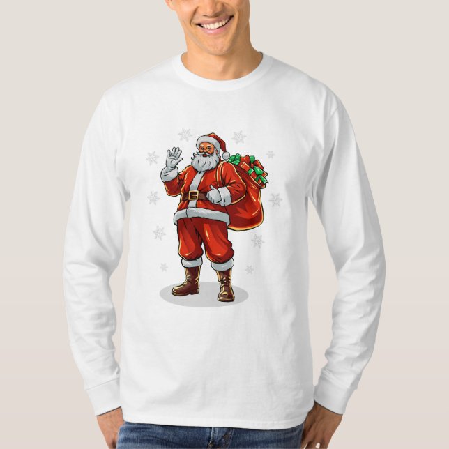 Camiseta Papai Noel clássico trazendo presentes de Natal (Frente)