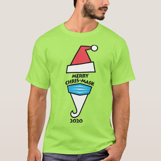 Camiseta Papai Noel com a Feliz Chris-Mask 2020 Design (Frente)