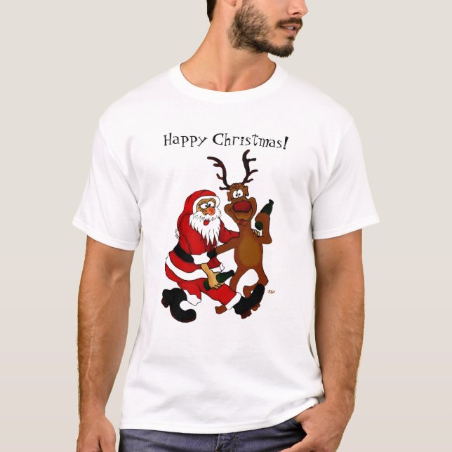 Camiseta Papai Noel com alce - Feliz Natal (Frente)