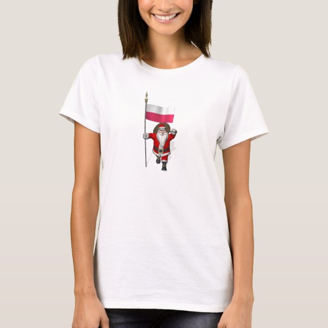 Camiseta Papai Noel Com Bandeira De Polônia (Frente)