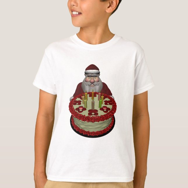 Camiseta Papai Noel com Bolo de Aniversário (Frente)