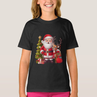 Camiseta Papai Noel com Reindeer e Árvore Festiva - Coração