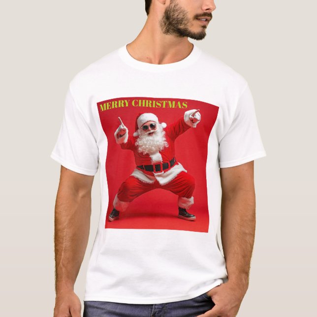 Camiseta Papai Noel com Swing Alegre – Vibrações Ousadas de (Frente)