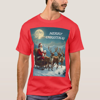 Camiseta Papai Noel com um pequeno cachorro branco