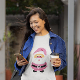 Camiseta Papai Noel cor-de-rosa-branca e citação personaliz