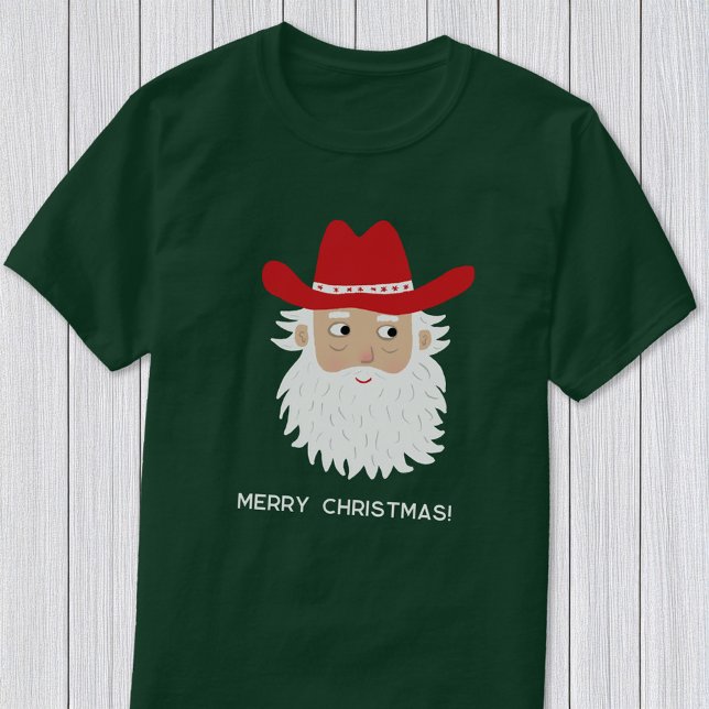 Camiseta Papai Noel Cowboy com Texto Personalizado de Natal (Fun Cowboy Santa Claus Western Christmas custom text personalized t-shirt)