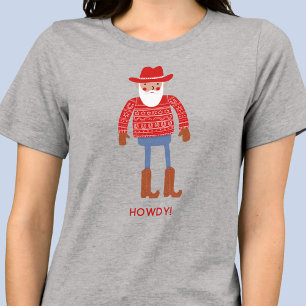 Camiseta Papai Noel Cowboy com Texto Personalizado de Natal