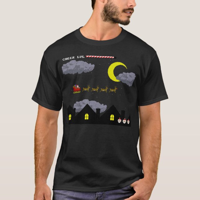 Camiseta papai noel de 8 bits (Frente)