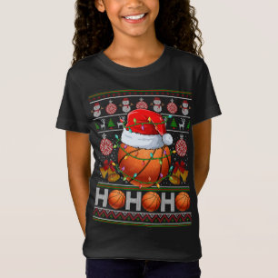 Camiseta Papai noel de basquetebol Ball Xmas Tree Light Ugl