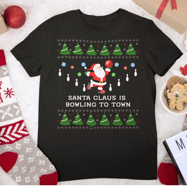 Camiseta Papai Noel de Boliche Chegando à Cidade (Criador carregado)