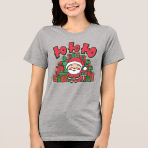 Camiseta Papai Noel de Desenho Animado Alegre Natal
