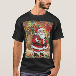 Camiseta Papai Noel de Desenho Animado Gordinho com Saco de