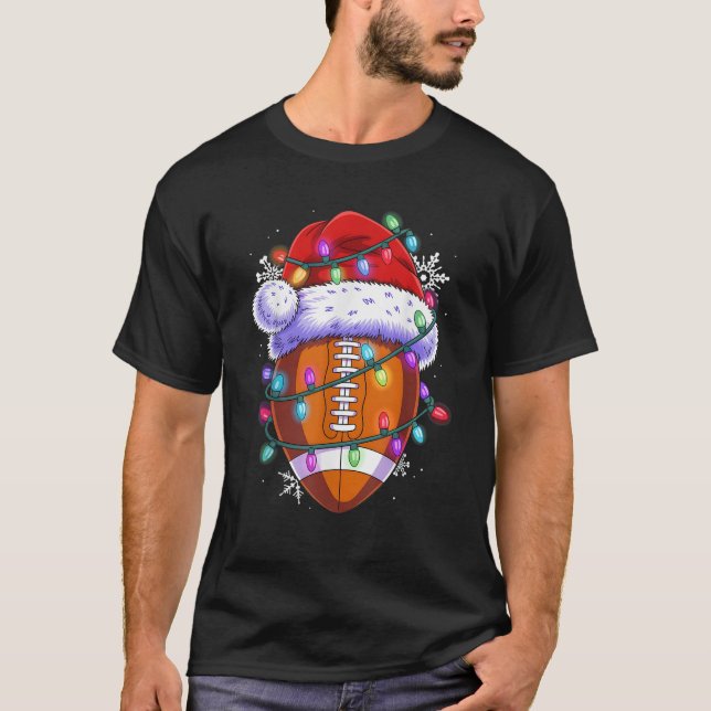 Camiseta Papai noel de futebol Rugby natalino Luzes de Nata (Frente)