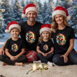 Camiseta Papai Noel de Gato Surfista de Traço de Pincel Nat