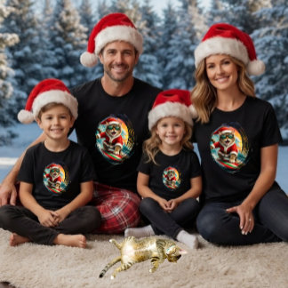 Camiseta Papai Noel de Gato Surfista de Traço de Pincel Nat