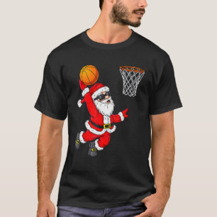 Camiseta Papai Noel de Natal Arremessando um Basquete Menin