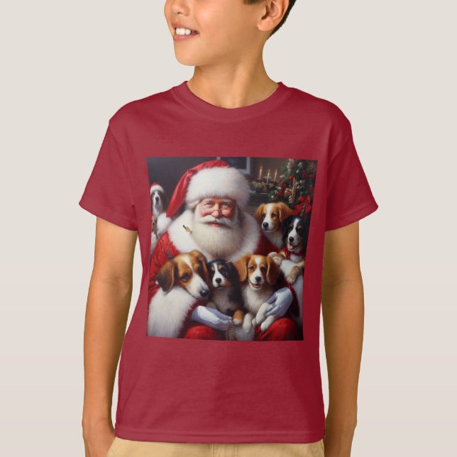 Camiseta Papai Noel de Natal com Cães 2 (Frente)