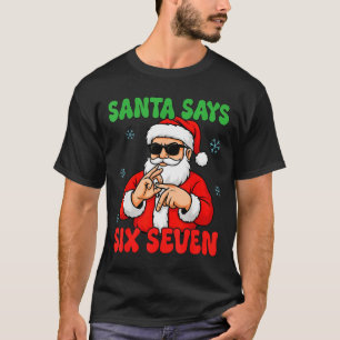 Camiseta Papai Noel de Natal Diz Seis Sete Sinal de Mãos En