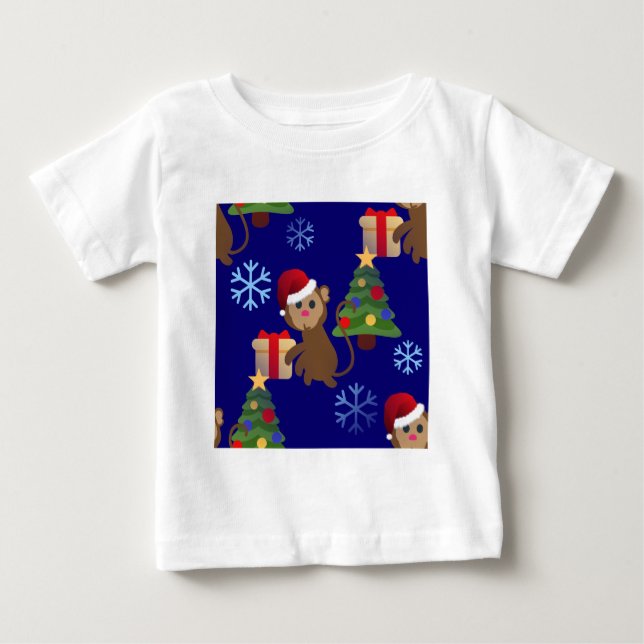 Camiseta papai noel de natal, macaco emoji (Frente)