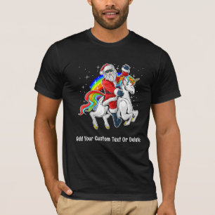 Camiseta Papai Noel de Natal Montando Unicórnio Arco-íris N