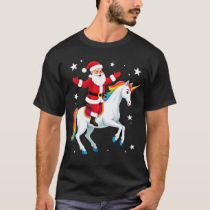 Camiseta Papai Noel de Natal Montando Unicórnio Natal Menin