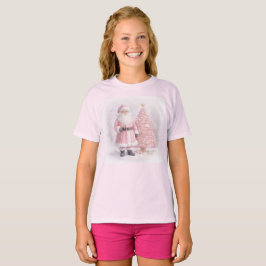 Camiseta Papai Noel de Natal Rosa Pastel