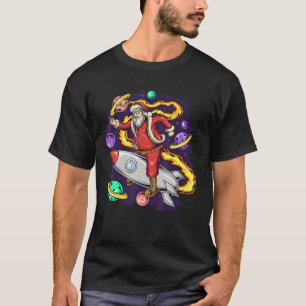 Camiseta Papai Noel De Natal Sentado Em Foguete Na Uni