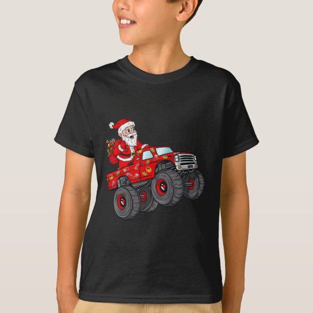 Camiseta Papai Noel De Natal Viajando Em Monster Truck Boys (Frente)