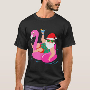 Camiseta Papai Noel de Óculos de Sol Flamingo Festa de Nata