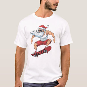 Camiseta Papai Noel de skate engraçado no Natal
