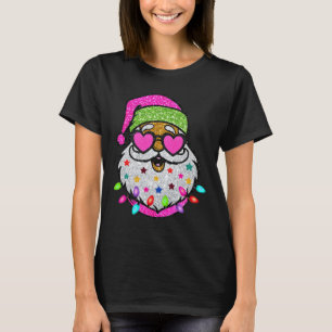 Camiseta Papai Noel Divertido Com Óculos De Sol Natal Rosa