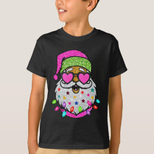 Camiseta Papai Noel Divertido Com Óculos De Sol Natal Rosa