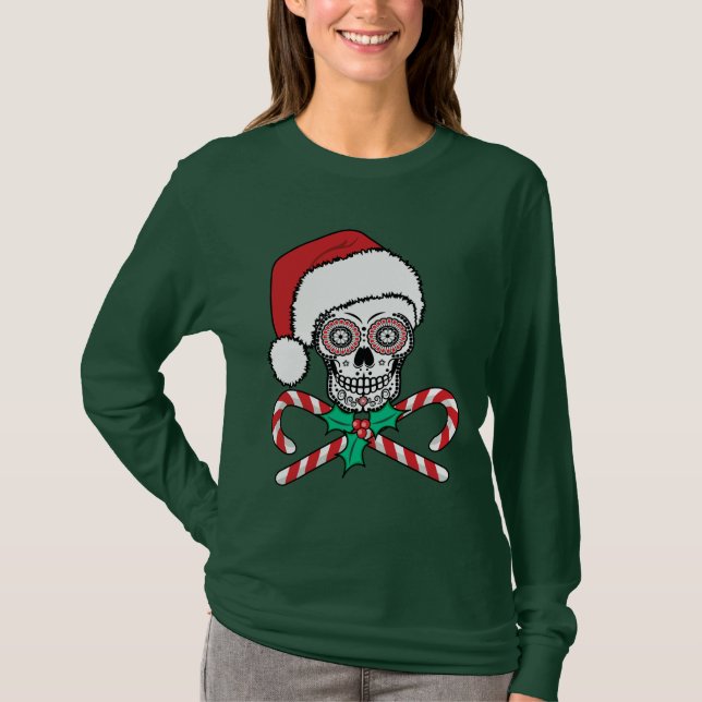 Camiseta Papai noel do crânio do açúcar (Frente)