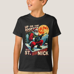 Camiseta Papai Noel do Natal Lá Em Cima No Telhado Click Cl