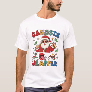 Camiseta Papai Noel do Natal Microfone Dinheiro Gangsta Wra