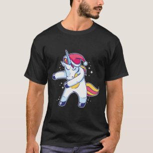 Camiseta Papai noel do unicórnio que Flossing na neve