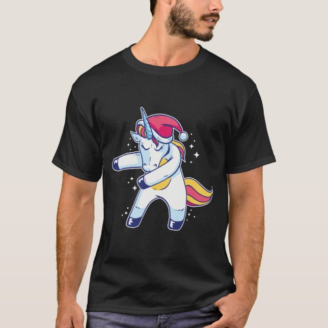 Camiseta Papai noel do unicórnio que Flossing na neve (Frente)