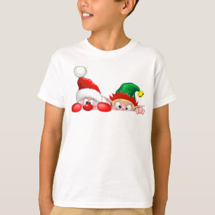 Camiseta Papai Noel e Elfo Personagens Bonitos e Divertidos