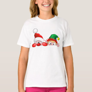 Camiseta Papai Noel e Elfo Personagens Fofos e Divertidos E