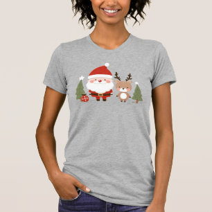 Camiseta Papai Noel e Rena de Natal fofos