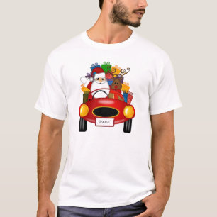 Camiseta Papai noel e rena no carro desportivo com