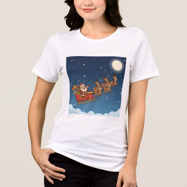 Camiseta Papai Noel e Rena Voando Sobre a Lua – Mágico (Frente)