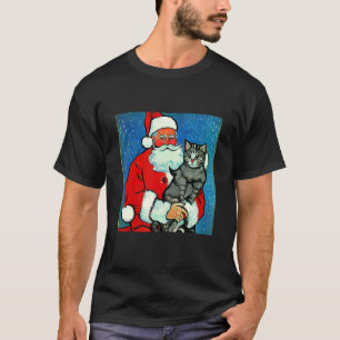 Camiseta Papai Noel E Seu Gato Arte Fofo Natal Hol